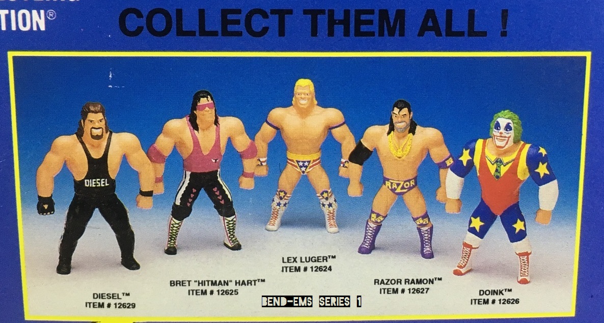 Just Toys Justoys Bend-Ems Bendems Bend Ems WWE WWF Bend-Ems Series 1 Bret Hart Razor Ramon Diesel Doink the Clown Lex Luger Figures