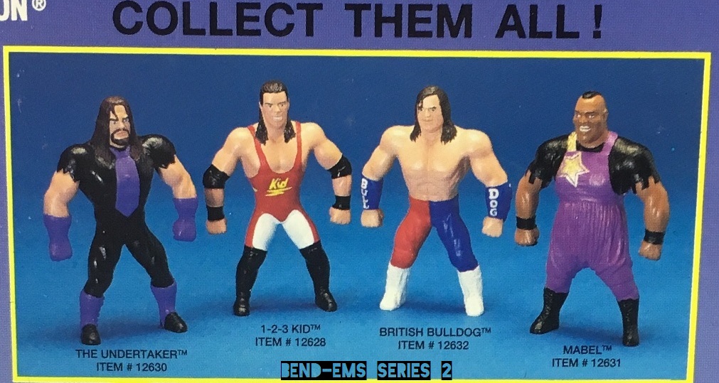 Just Toys Justoys Bend-Ems Bendems Bend Ems WWE WWF Bend-Ems Series 2 Mabel Adam Bomb Mable 123 Kid British Bulldog The Undertaker Figures