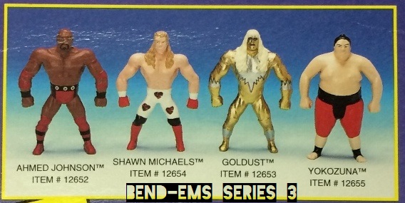 Just Toys Justoys Bend-Ems Bendems Bend Ems WWE WWF Bend-Ems Series 3 Ahmed Johnson Shawn Michaels Goldust Yokozuna Figures