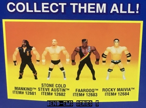 Just Toys Justoys Bend-Ems Bendems Bend Ems WWE WWF Bend-Ems Series 5 Mankind The Rock Faarooq Steve Austin Ron Simmons Farooq Figures