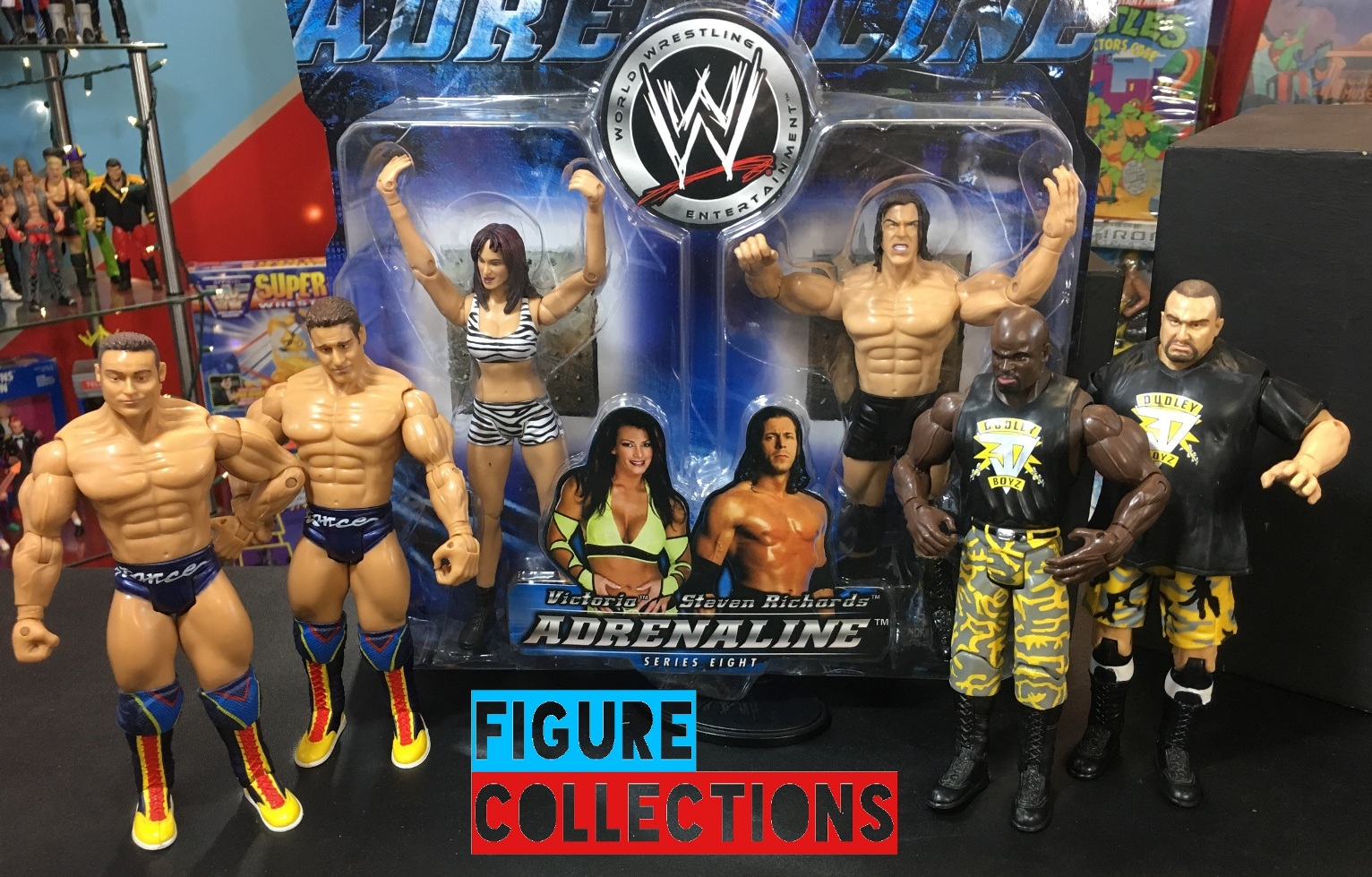 WWE Wrestling Jakks Ruthless Aggression Adrenaline Series 8 Stevie Richards Victoria La Resistance Rob Conway Rene Dupree Dudley Boys Team 3D Dudleys Bubba Ray D-Von Dudley Figures Complete Set MOC