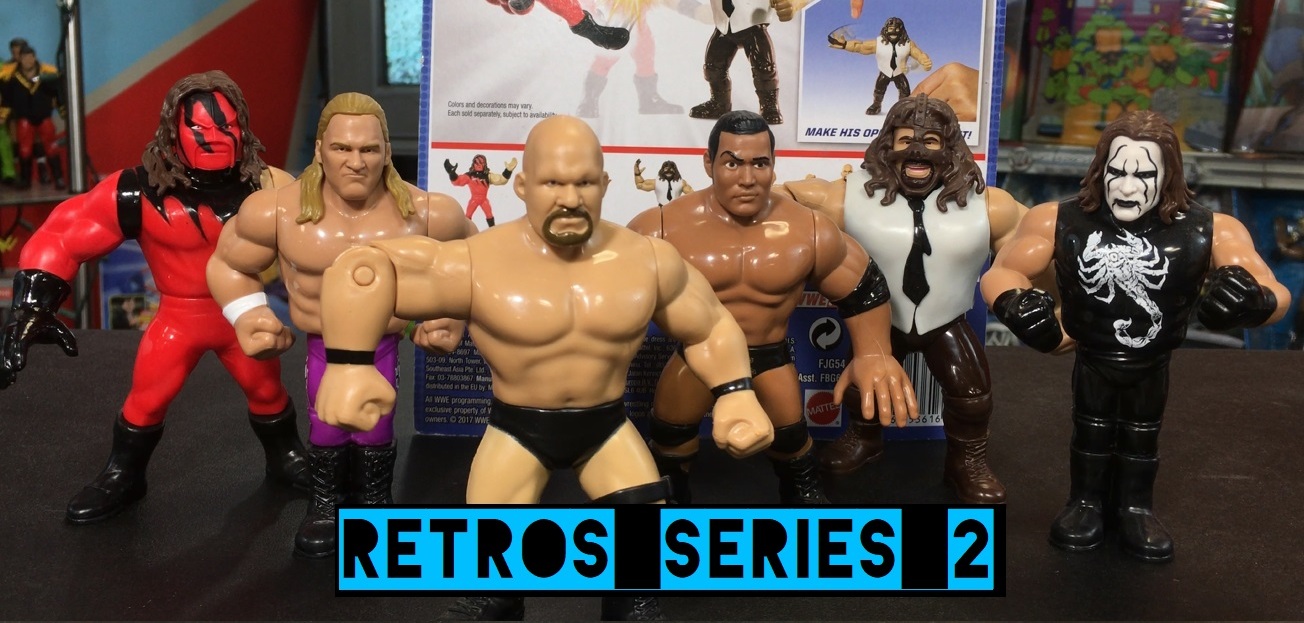 WWE Wrestling Mattel Retros Hasbro Style Series 2 Retro Series 2 Steve Austin Sting The Rock Kane Triple H Mankind Figures Set Complete history database checklist