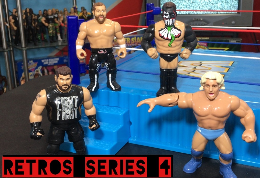 WWE Wrestling Mattel Retros Hasbro Style Series 4 Retro Series 4 Ric Flair Kevin Owens Sami Zayn Demon Finn Balor Figures Set Complete history database checklist