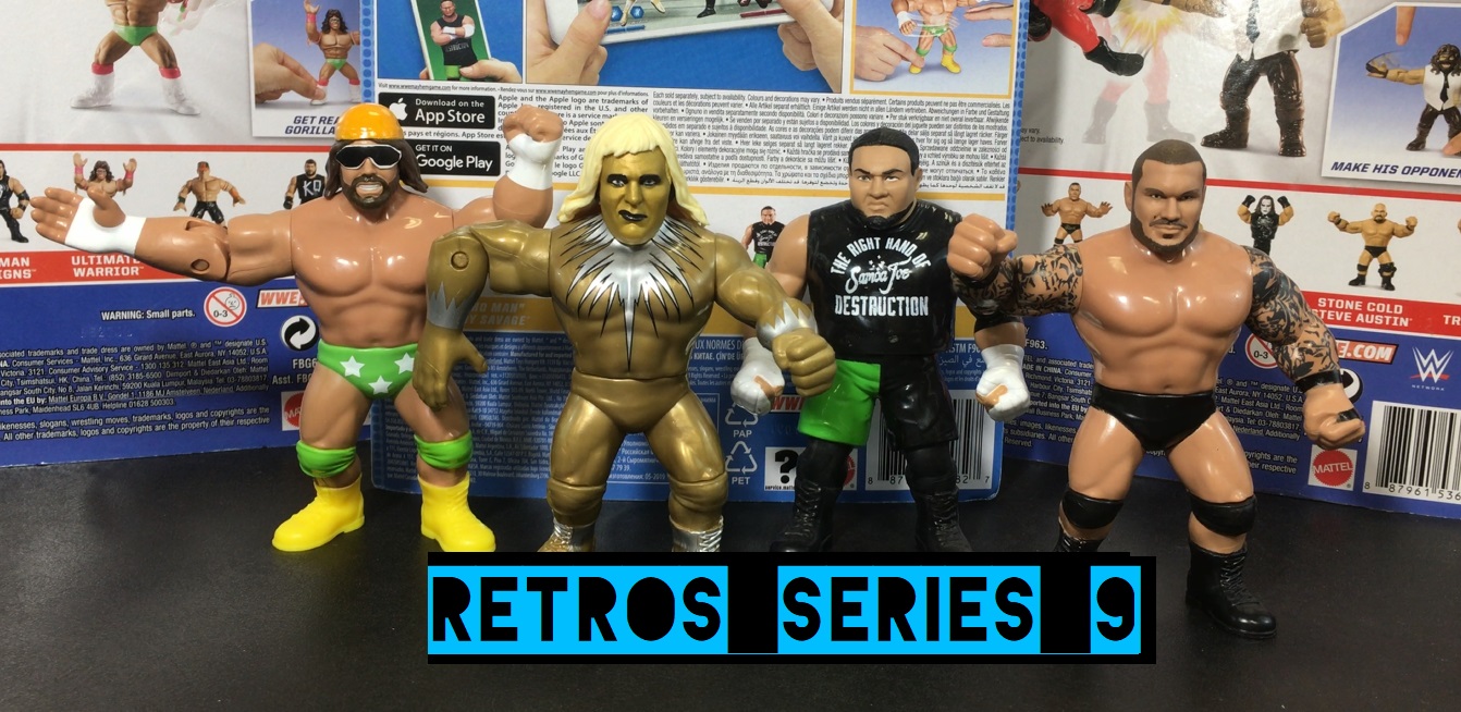 WWE Wrestling Mattel Retros Hasbro Style Series 9 Goldust Randy Orton Macho Man Randy Savage Samoa Joe Figures Set Complete history database checklist