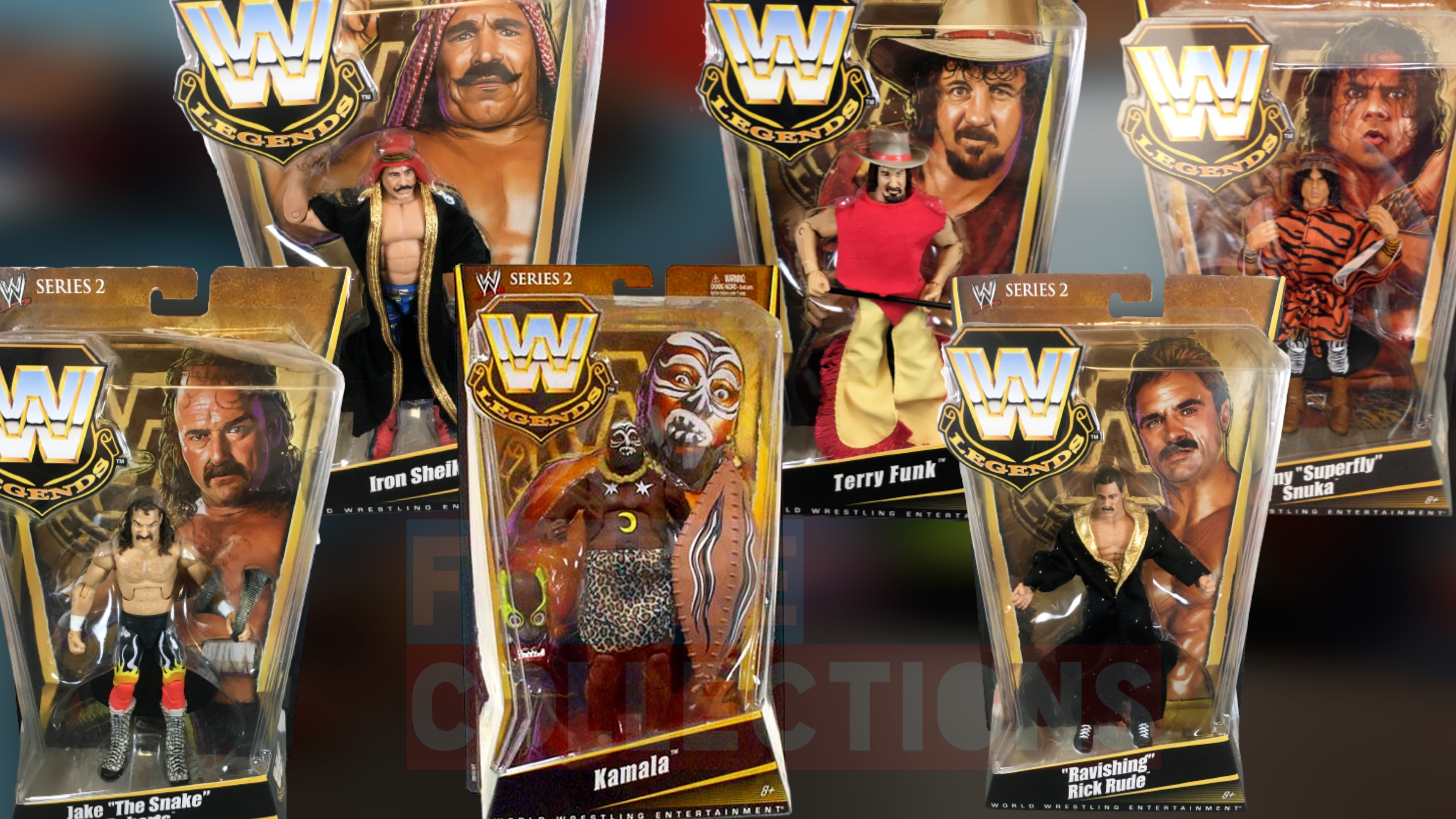 WWE Wrestling Mattel Elite Legends Series 2 Iron Sheik Terry Funk Jimmy Snuka Kamala Rick Rude Figures Set Picture Checklist