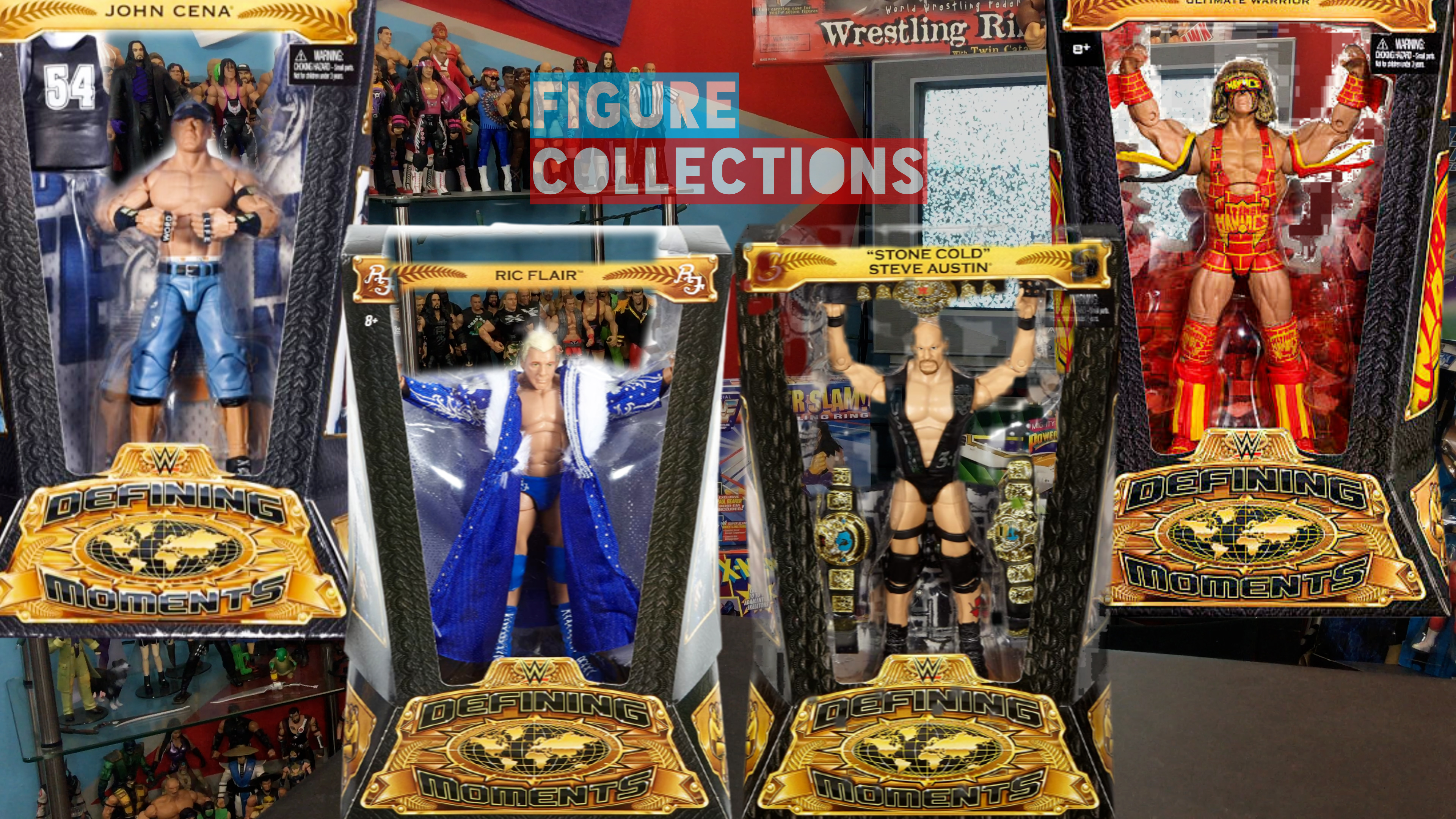 WWE Wrestling Mattel Elite Legends Defining Moments Series 8 Stone Cold Steve Austin Ric Flair Ultimate Warrior John Cena Figures Set Picture Checklist